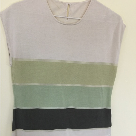 Marks & Spencer silk knit tank top light beige 90’s green color blocks UK18 US14 - Picture 5 of 8